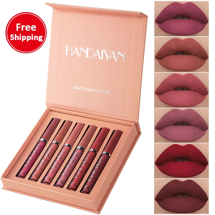 

Wholesale fashion waterproof lip gloss 6 color box matte gift set packaging red lipstick set