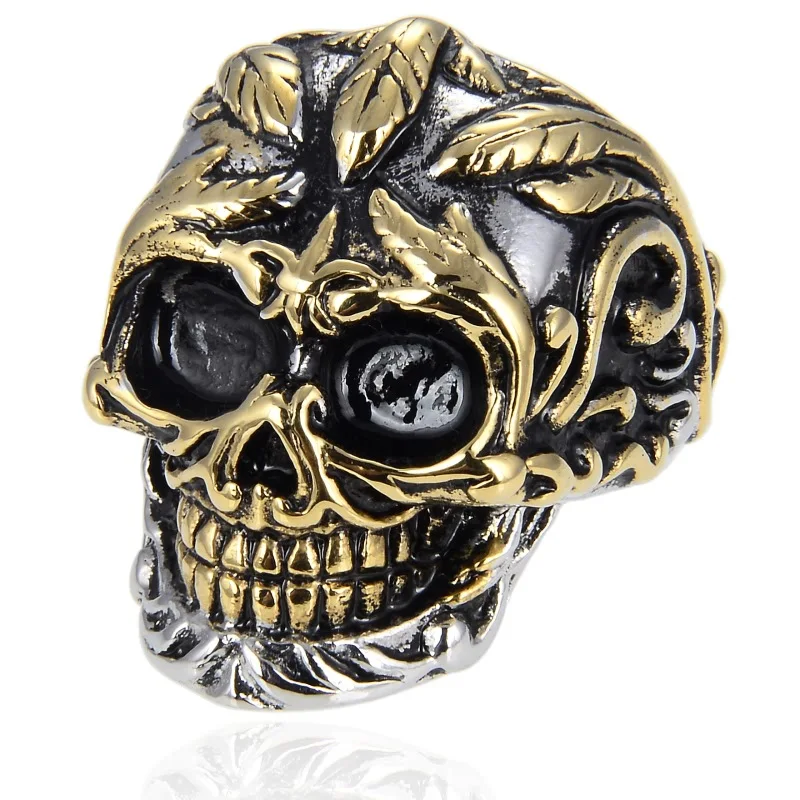 

Personalized anillos para hombre men's vintage skull ring ghost head jewelry accessories, Gold color