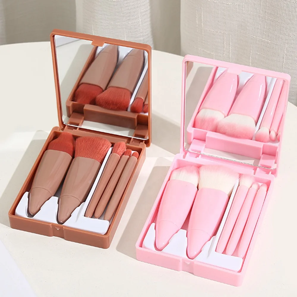 

Wholesale Price 5 pcs Powder Blush Foundation Packaging Box Travel Mini Makeup Brush Set With Mirror