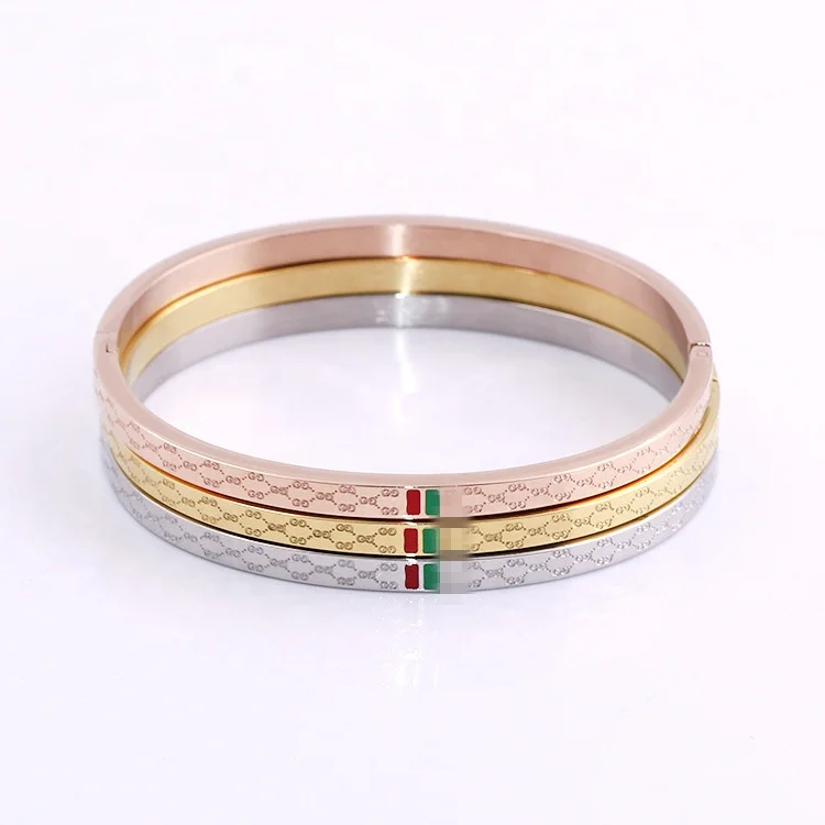 

wholesale custom 316L stainless steel fashion jewelry enamel engraved cuff bracelet bangle for women, All common color are available