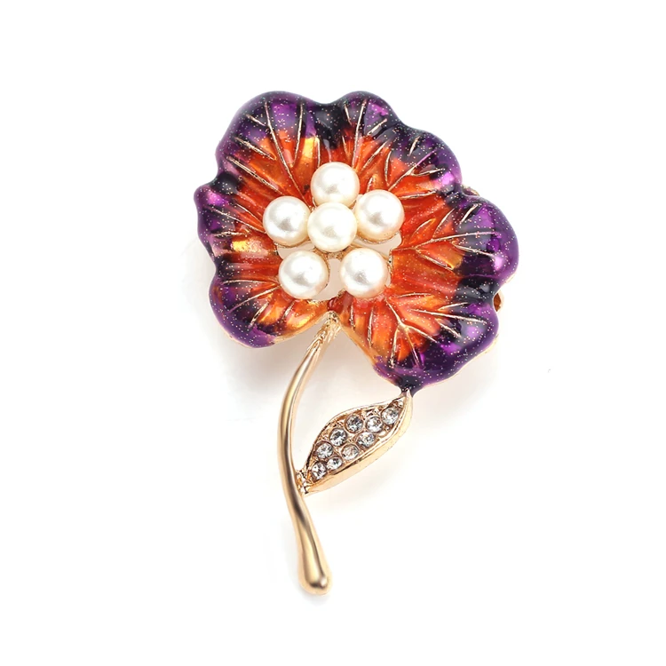 

New Retro Rich Peony Flower Brooches Fashion Drop Oil Pearl Brooch Pin Lady Imitation Pearl Scarf Buckle Dressing Accessory