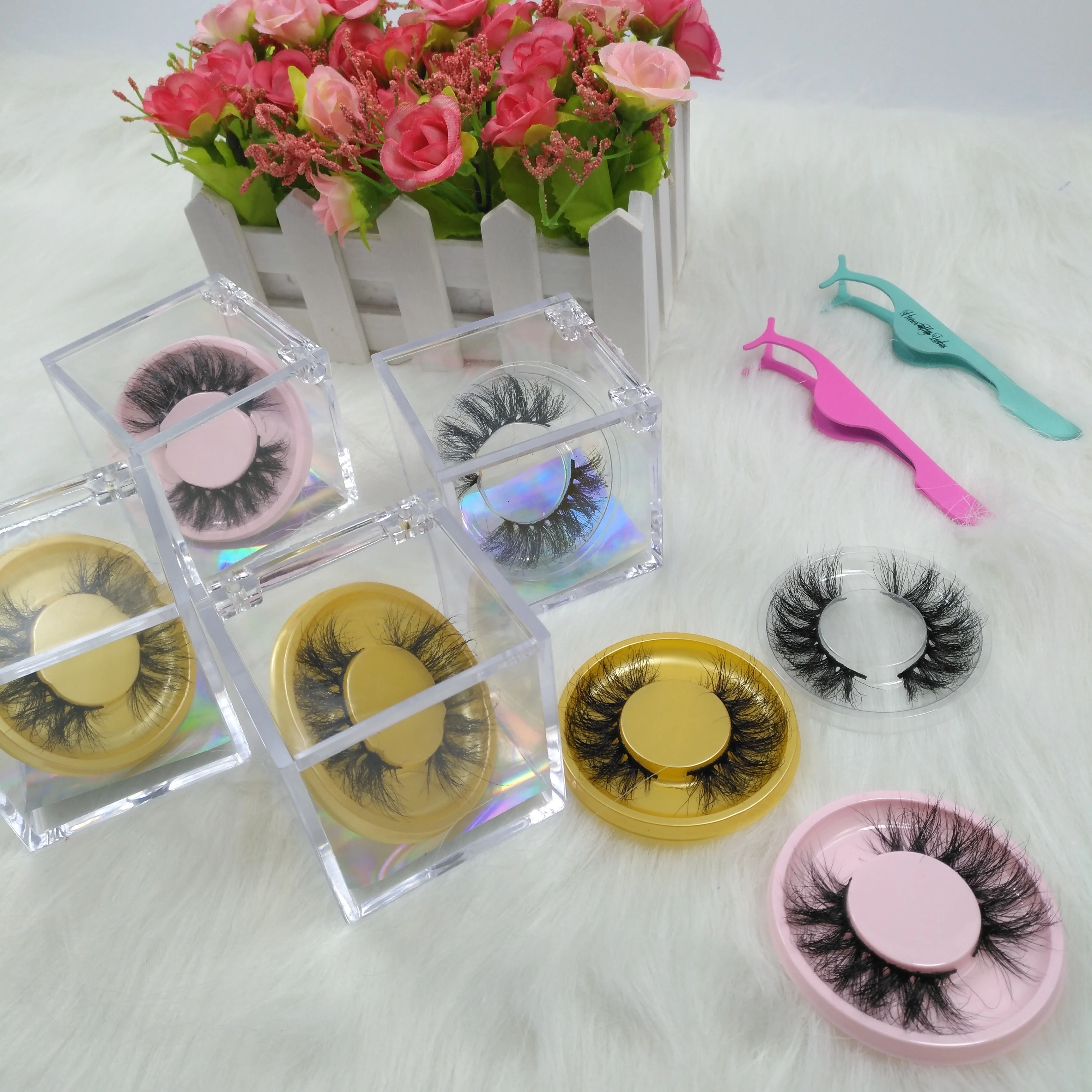 

hot sale XL 1 pair handmade fake eye lashes natural false 25mm 3D mink eyelashes and eyelashes colorful cube eyelashes vendor, Natural black