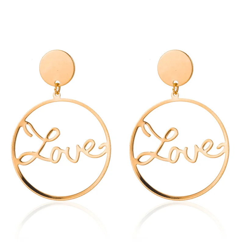 

JUHU New golden silver new letter love fashion alloy ear buckle simple cute earrings classic metal alloy jewelry for women, Gold