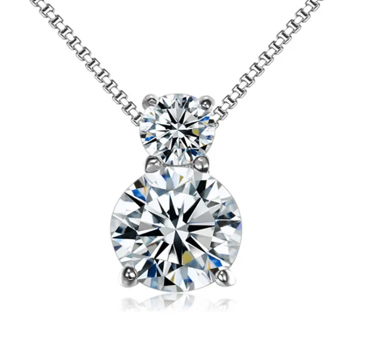 Fashion 925 Sterling Silver Round cubic zirconia Crystal Gemstone necklace Pendant