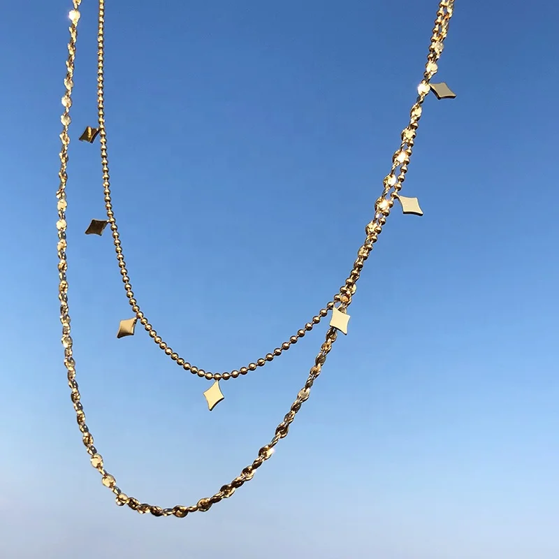 

Mother Gift Jewelry Accessories Plain Necklace 18K Gold Plated Bead And Link Necklace With Geometric Pendant, Gold/silver/rose gold