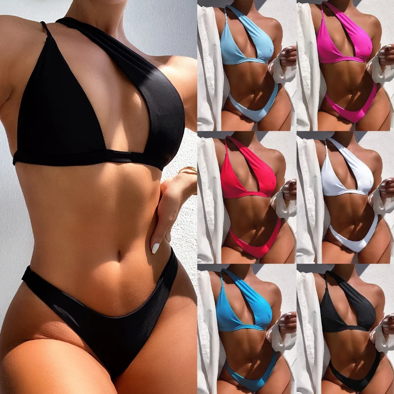 

Fashion Women Swimwear White And Pink Splicing Stylish Sexy Bikini 2020, As picture