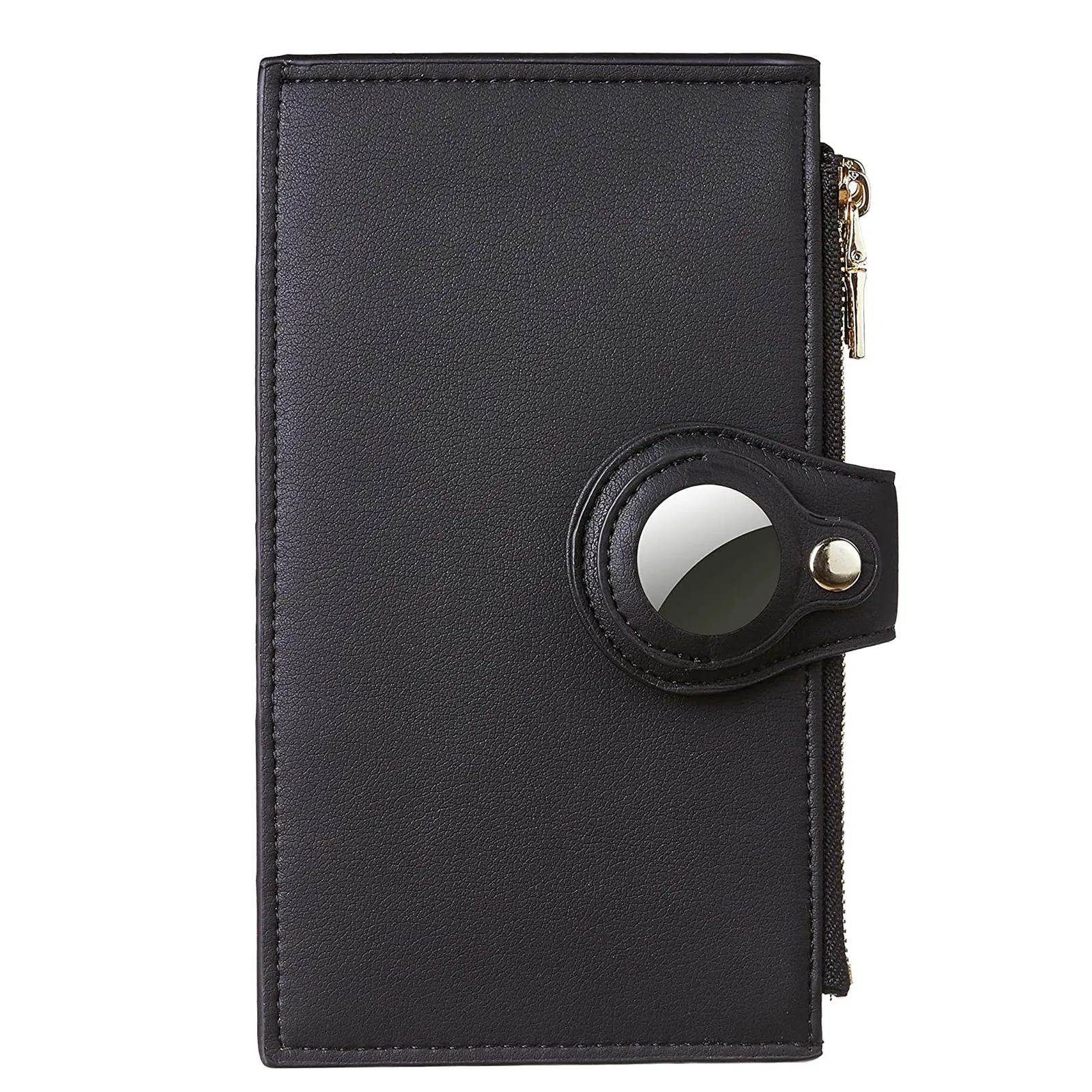 

Women's Genuine Leather Wallet With Built-in Case Holder for AirTag, RFID Blocking Credit Card Holder Zipper Purse Handbag, Black