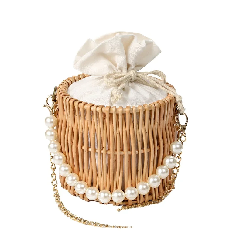 

2021 Summer Beach Round Bag Hand-Woven Round Rattan Straw Bag, As the picture shows