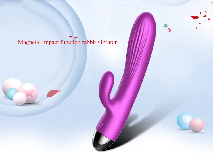 Usb Rechargeable Purple Color Sex Toys Woman Thrusting Rabbit Vibrator Soft Silicone Massager 7635