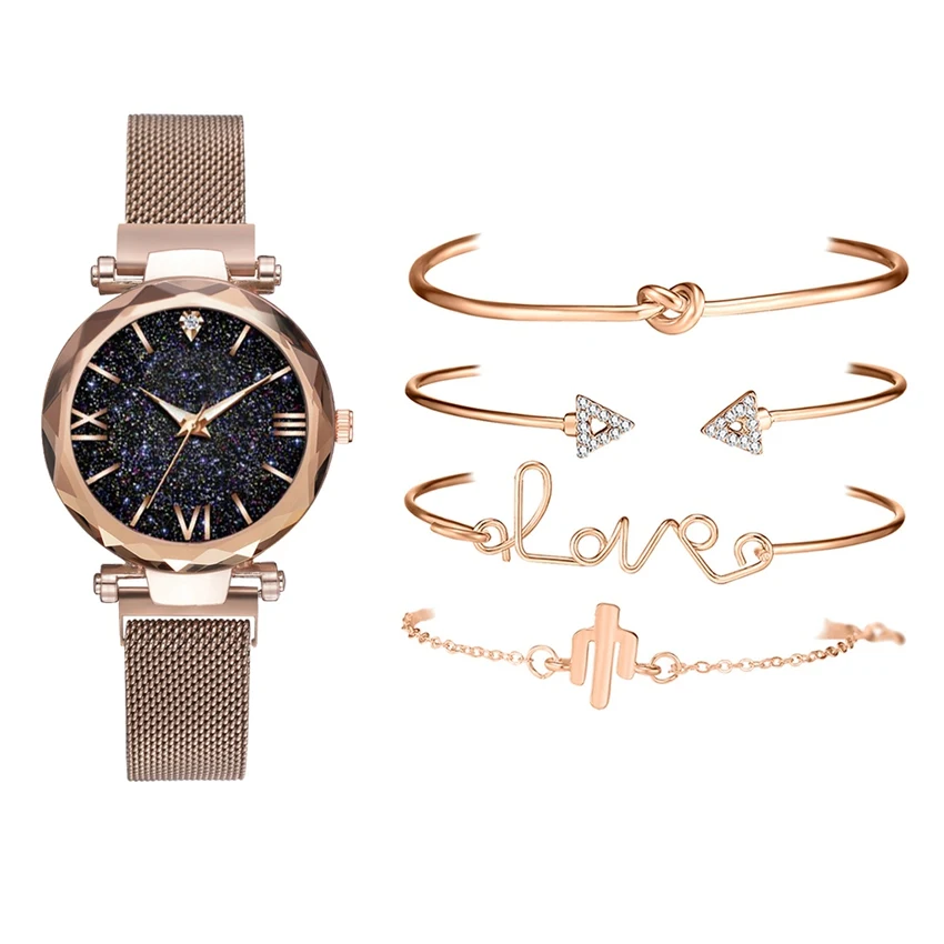 
5pcs Set Luxury Women Watches Magnetic Starry Sky Female Clock Quartz Wristwatch Fashion Ladies Wrist Watch relogio feminino 