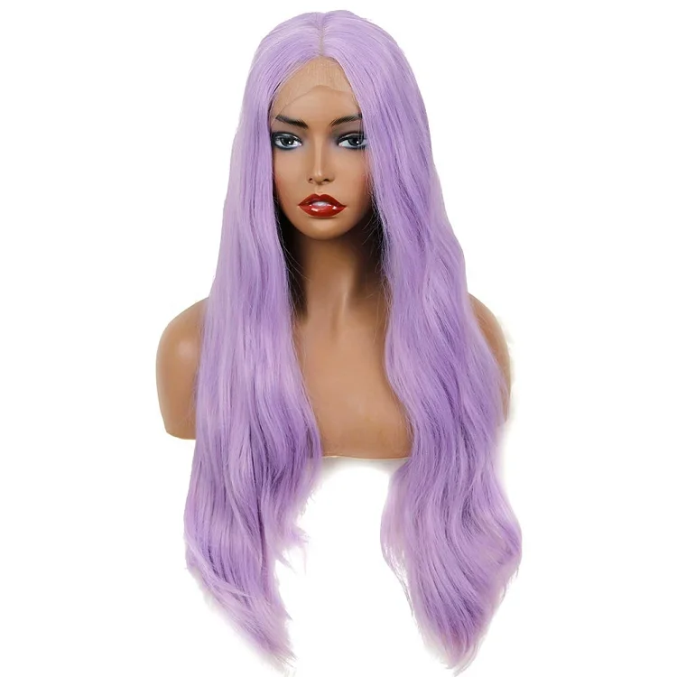 

Women Purple Wave Lace Front Wig Transparent Lace with Combs Pre plucked Hairline wholesale heat resistance synthetic wig