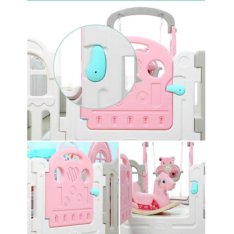 
Custom plastic kid fence play gard indoor safety baby playpen with slide and swing set 