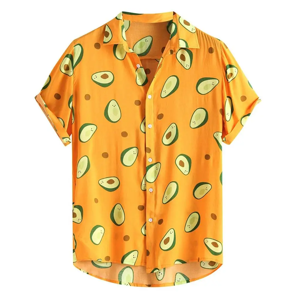 

Fluorescent Color Men Summer High Quality Plus Size Breathable Hawaiian Casual Printed Shirts, Custom color
