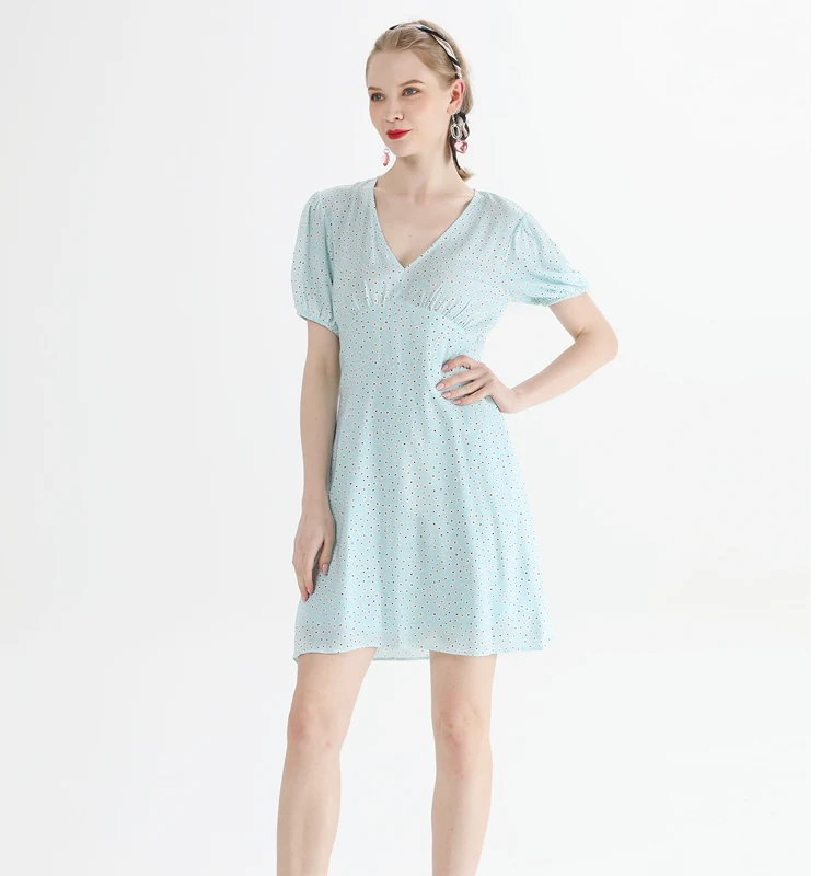 

Casual Floral Print Trendy V Neck Short Sleeves Sexy Bodycon Mini Women Clothing Summer Dress, Customized color