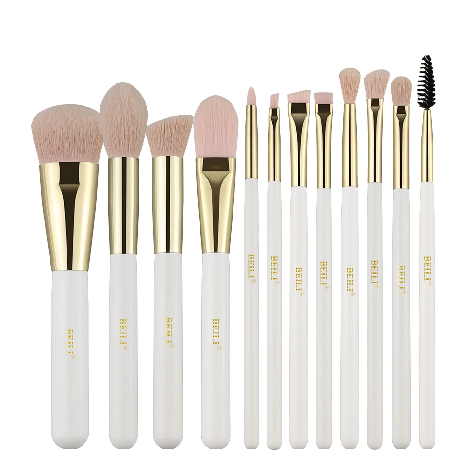 

BEILI Professional makeup brushes for makeup artists 12pcs white/gold synthetic hair brushes set box packing custom logo