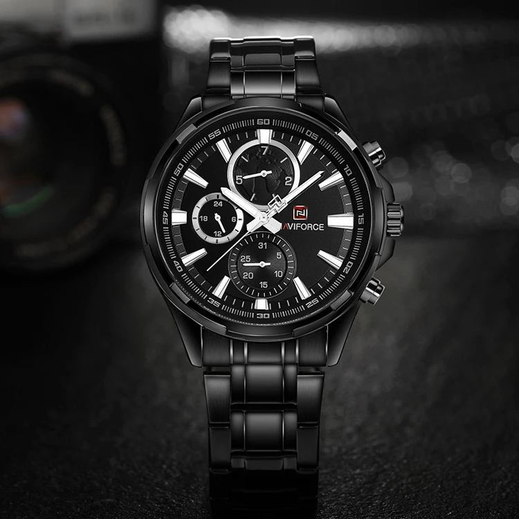 NAVIFORCE NF9089 cheap custom brand gents quartz watch stylish steel Strap water resist Calendar week display 24 hour watch set