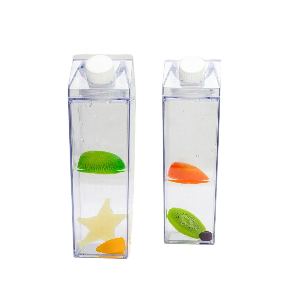 

2021 Amazon Hot Sale BPA Free 500 ml 1000 ml Transparent Custom Logo Reusable Acrylic Clear Milk Carton Water Bottle, Customized color