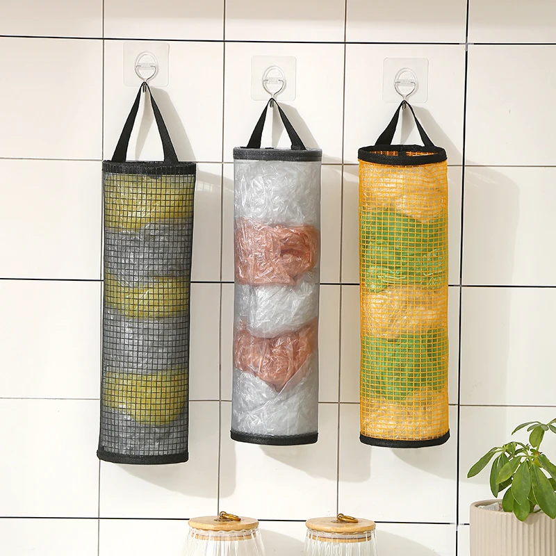 

Kitchen Garbage Bag Organizer Plastic Bag Holder Mesh Hanging Storage Bag Dispenser