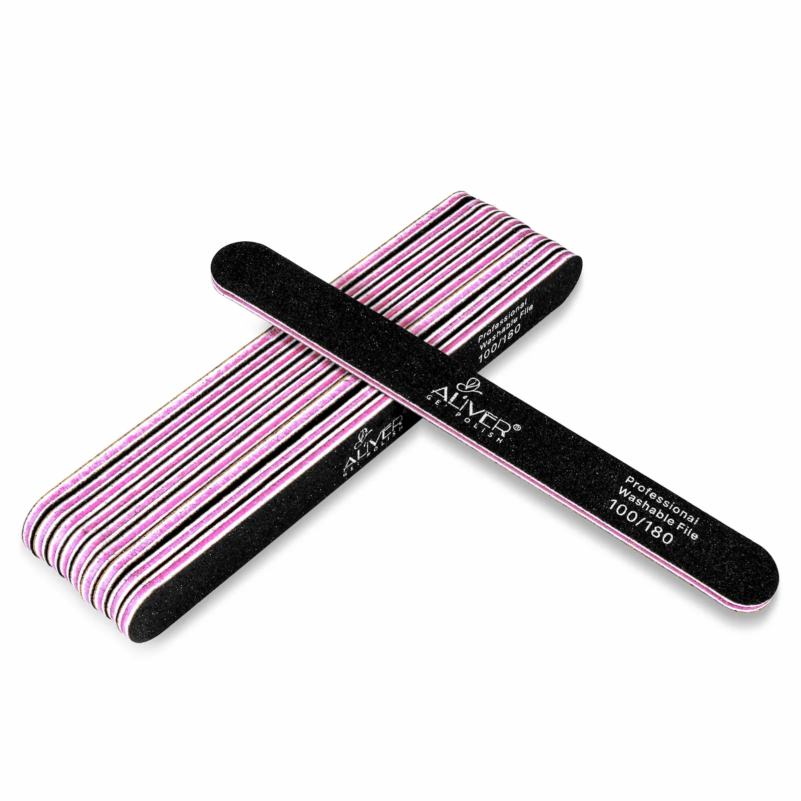 

ALIVER High Quality Professional Washable Nail File 80/100 Custom Printed Nail Salon Tools Nail File