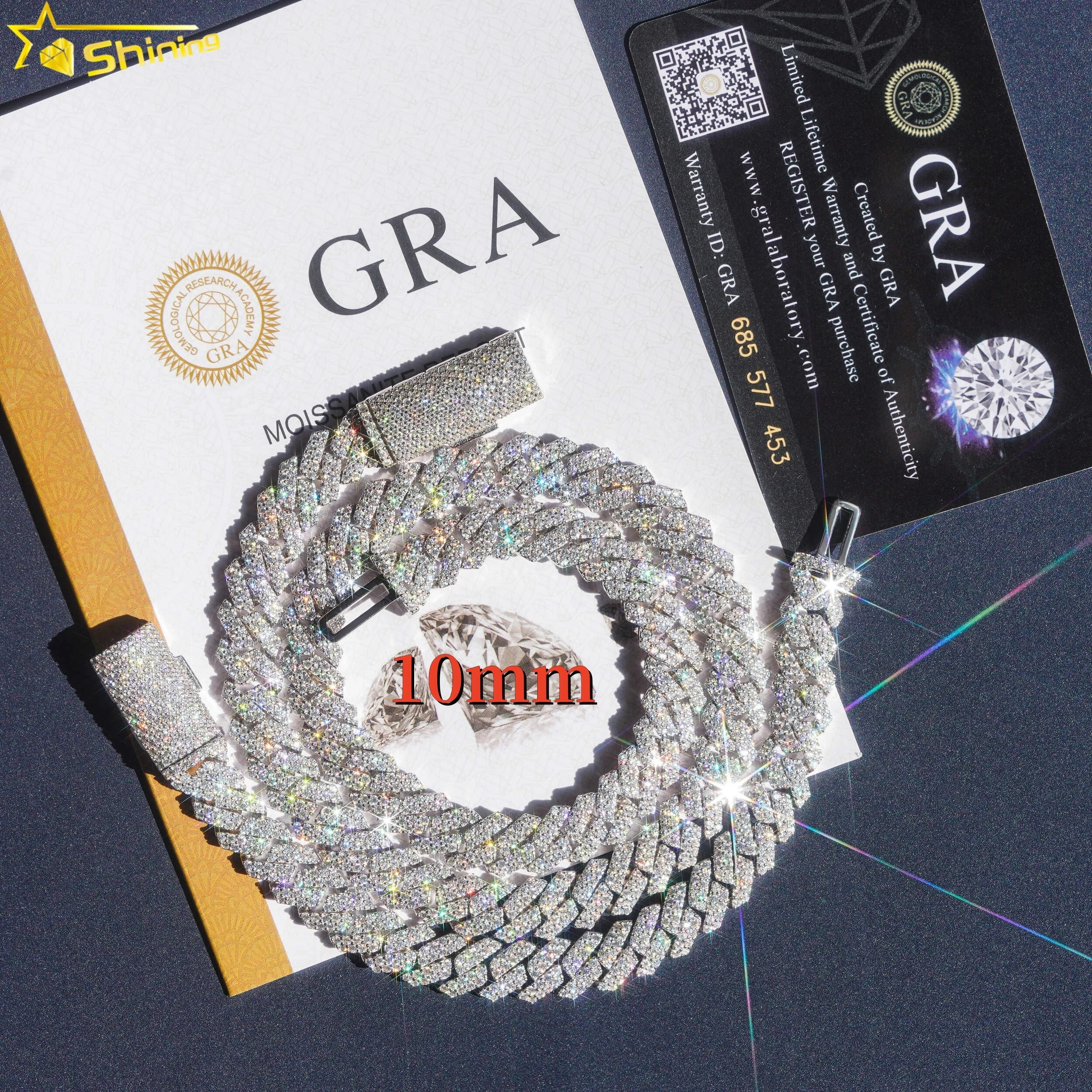 

Hot selling drop shipping 10mm 925 sterling silver hip hop necklace iced out diamond moissanite cuban link chain