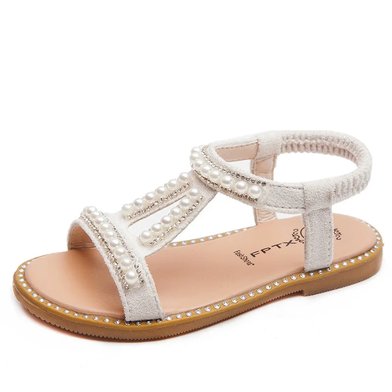 

Summer new girl's pearl sandals baby Korean of open-toed princess shoes, White/pink/black
