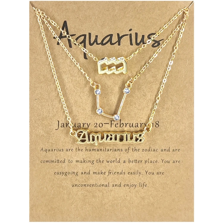 

G189 Hot sale 3 piece set of symbol Alphabet clavicle chain retro starry sky English letter twelve horoscope zodiac necklace set