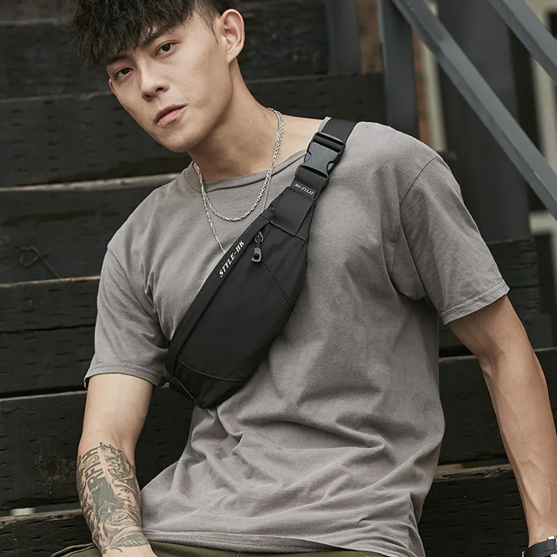 

W1085 men's pockets tide brand casual shoulder messenger bag multifunctional small lightweight chest men's bag