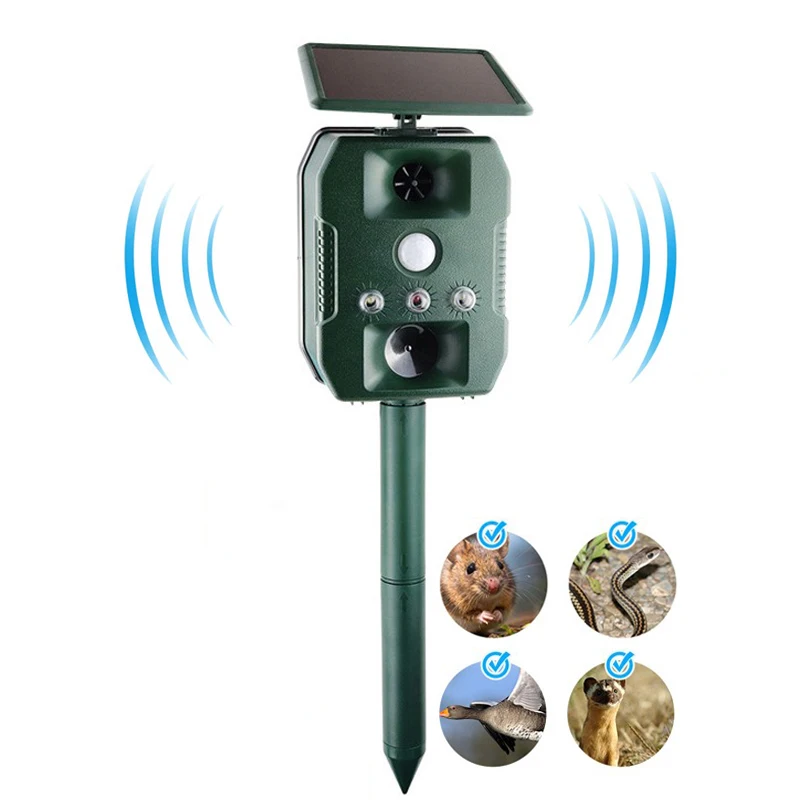 

Solar Powered waterproof Ultrasonic Pest Control Animal Repeller Cat Deer Repellent Outdoor for garden yard lawn field