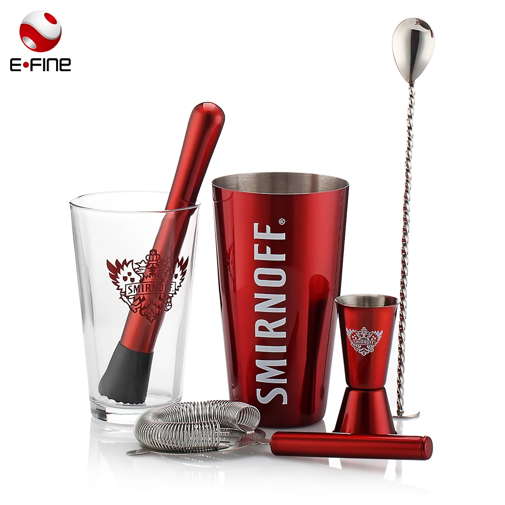 
Factory Direct Stainless Steel Cocktail Boston Shaker Bar Tools Set with PU leather Bag 