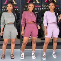 

2019 Autumn Long Sleev Bat shirt Tops With Shorts SETS slim sexy two piece sets women