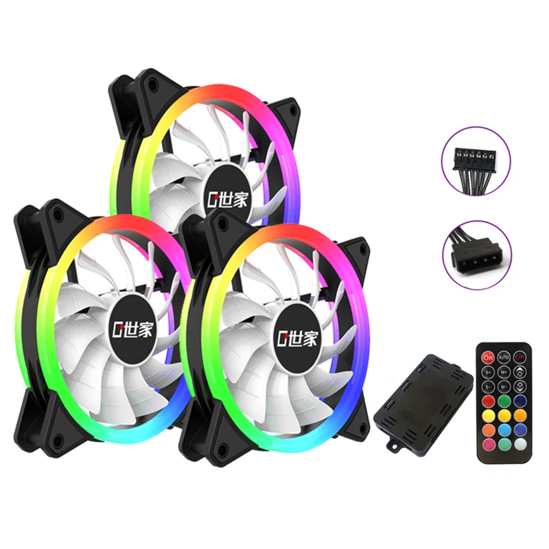 

Hot sale 120mm Computer RGB Cooling Cooler Fan 12V 6pin ARGB dual LED ring with controller kit Fan