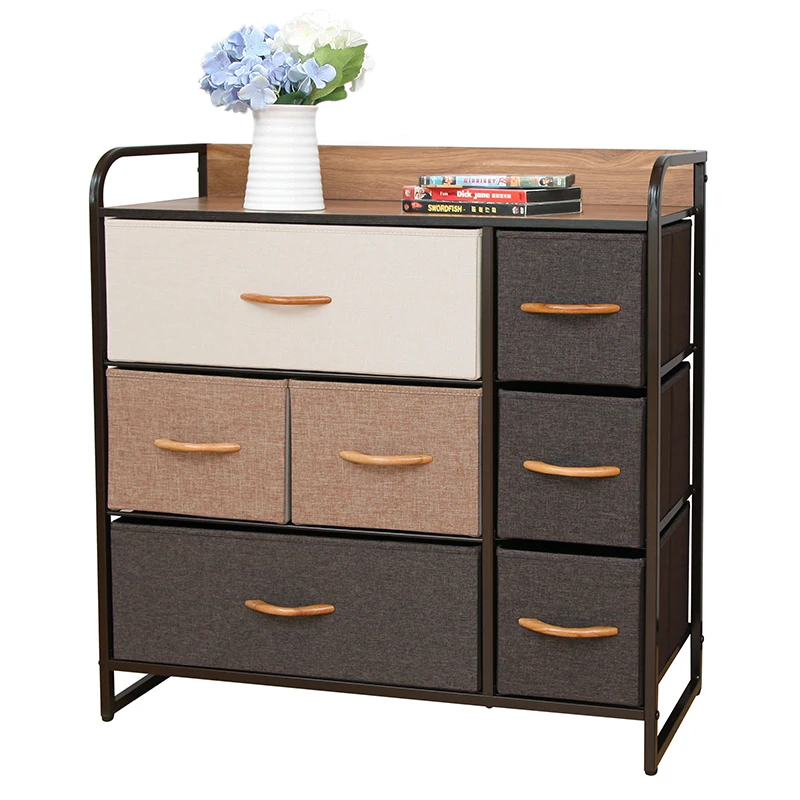 

7-Drawer Dresser, 3-Tier Storage Organizer, Tower Unit for Bedroom/Hallway/Entryway/Closets -Wooden Top, Removable Fabric Bins, Customized color
