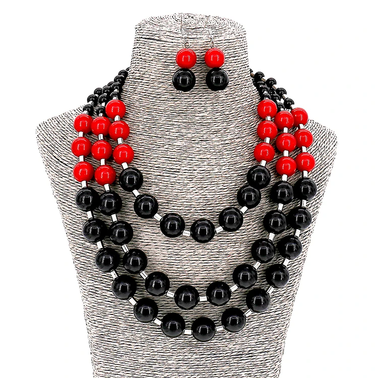 

Manufacturer Free Sample Large Bead Multilayer Jewelry Earring And Necklace Sets