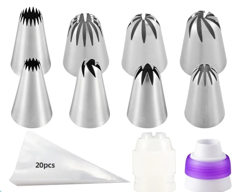 

Cream cake supplies food grade stainless steel 30 pieces piping tips nozzles set for baking