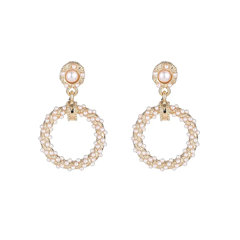 

925 silver needle fashion geometric circle pearl stud earrings women, Gold