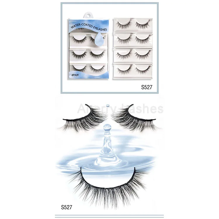 

2021 new custom logo water self-stick false eyelashes water coated eyelashes mink lashes water activated false eye lashes, Natural black