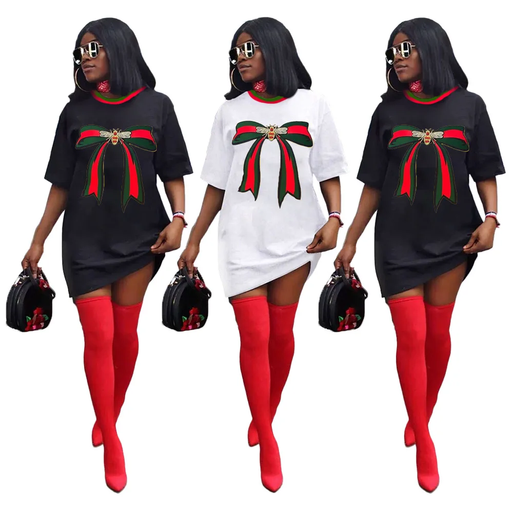 

D2227 Amazon Hot Sales Half Sleeve Printed Summer Dresses 2021 Women Clothing Loose Casual Dresses, As show