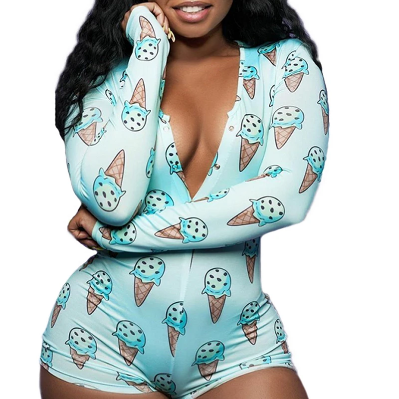 

Hot selling women adult onesie pajamas long sleeve plus size sexy tights homewear pajamas Long Sleeve Sleepwear Short Jumpsuit