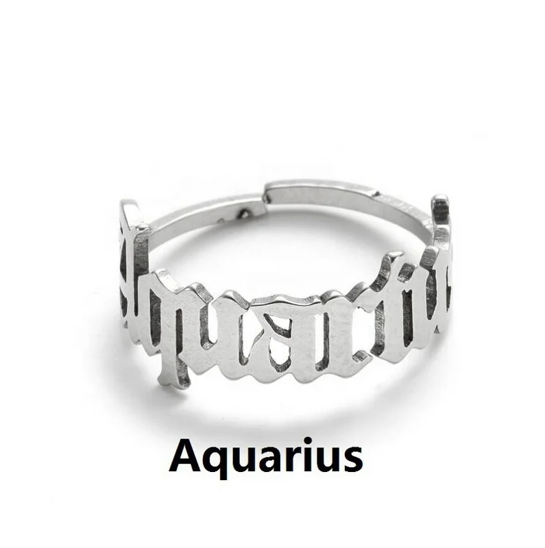 

Customized 18k gold-plated adjustable ring Zodiac letter stainless steel rings women simple jewelry, Gold color/white gold