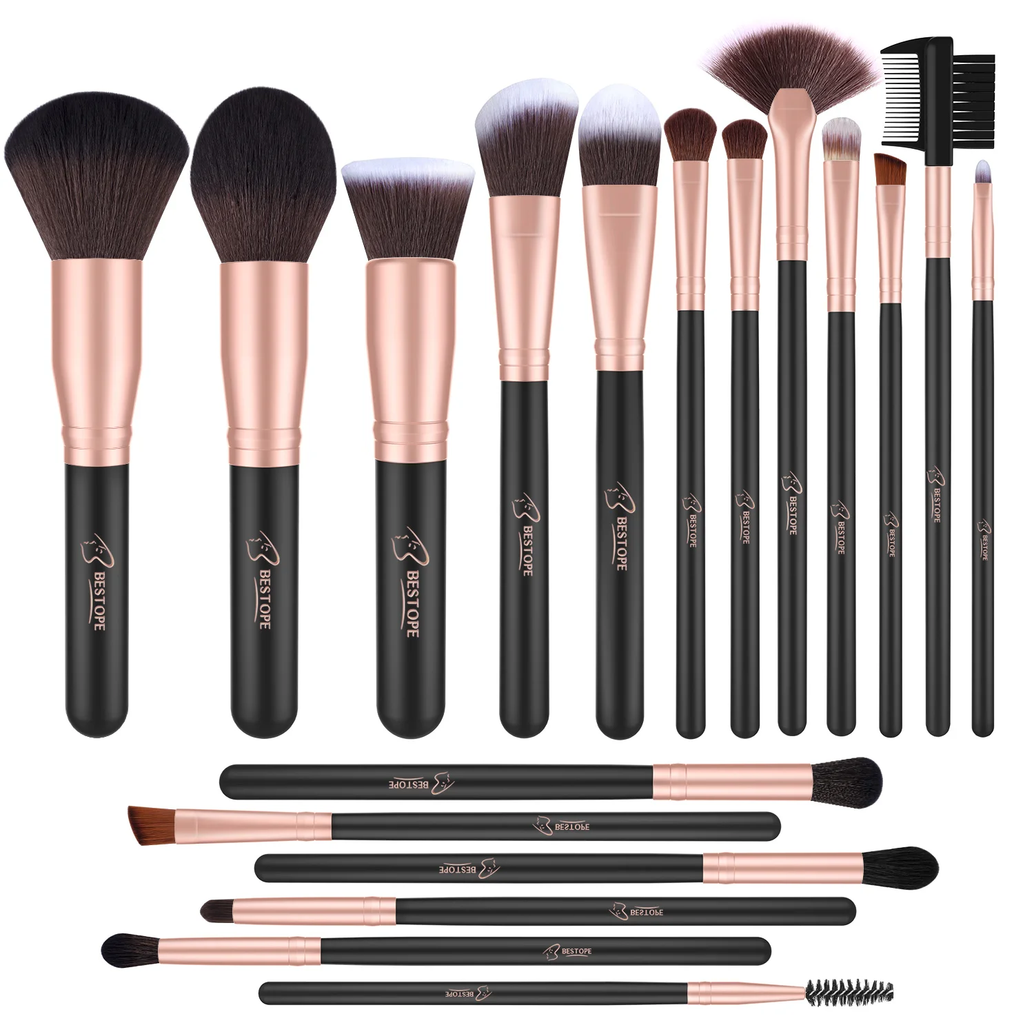 

18Pcs Bestope Make Up Brush Set Synthetic Hair Wood Handle Best Makeup Brush Set for Brush Makeup Challenge, Rose golden