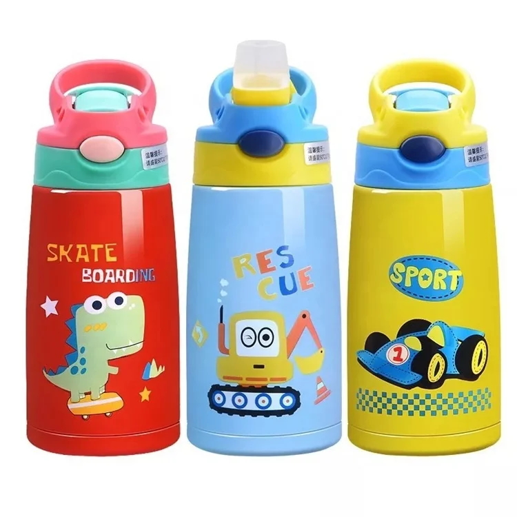 

Kids Double Walled Water Bottle Vacuum Food Grade Flask Cups with Straw, Customized color