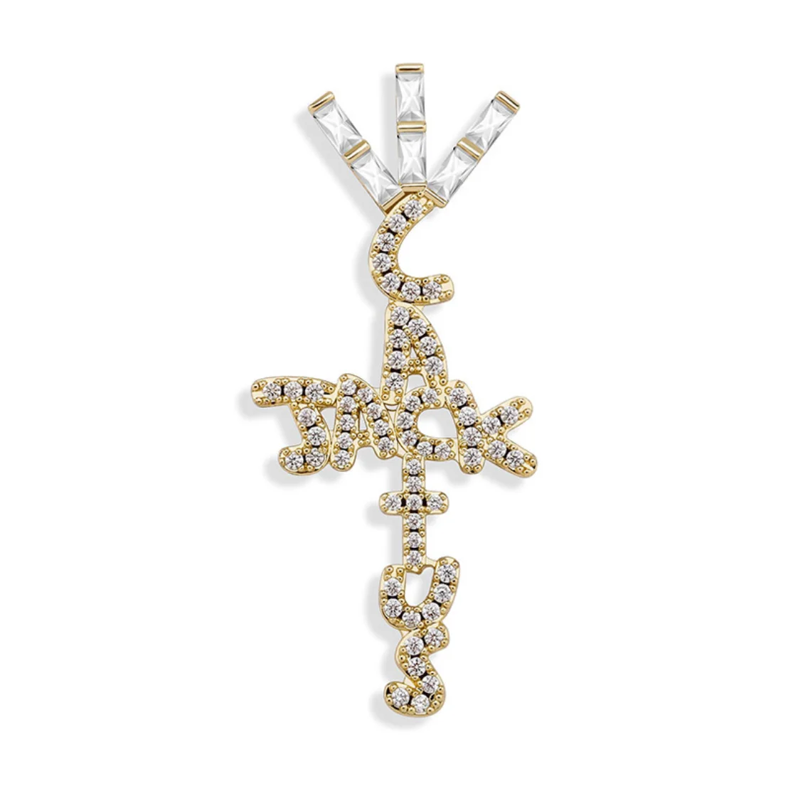 

Iced out jewelry Wholesale AAA Zircon Hip hop top level Cactus Jack Letter cross Cross Cactus Jack bling bling street pendant, Gold, silver