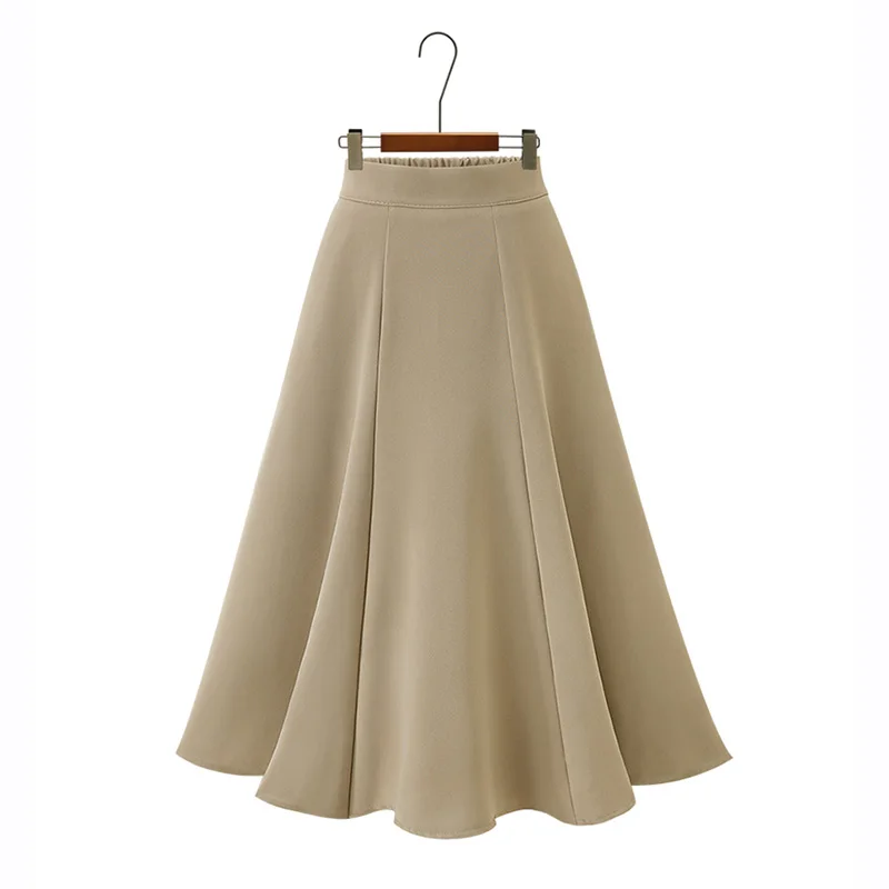 

European and American style wish2019 autumn high waist thick section wild solid color half-length swing skirt, Green