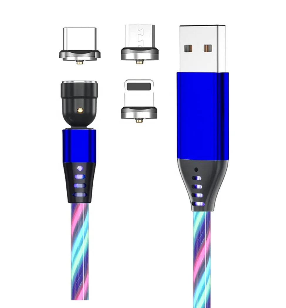 

Amazon Hot Sale Light Up LED 540 Rotation Magnetic 3 In 1 Fast Usb Charging Cable
