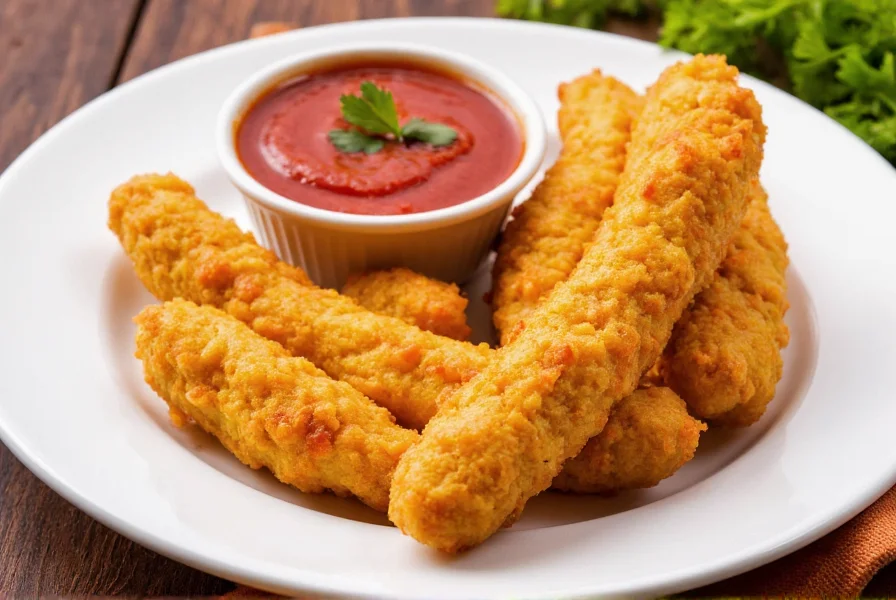 Plated chili cheese sticks with vibrant red chili sauce and fresh parsley garnish on a white ceramic plate