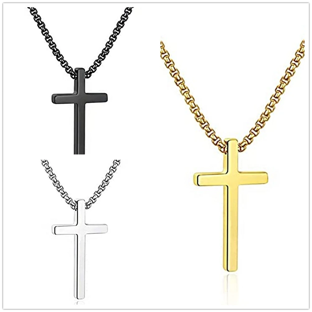 

Classic Stainless Steel Necklace With Cross Pendant Jewelry Men Titanium Steel Pendant Chain Cross 18K Gold Necklace, Picture