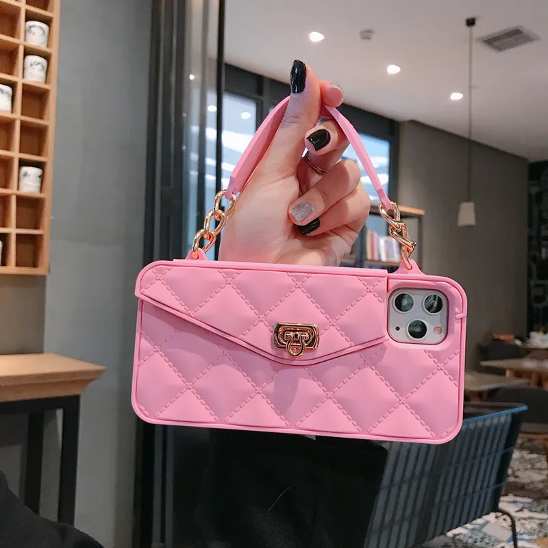 

luxury woman hand strap silicone case for iphone 11 pro max xs max bags crossbody purse bag for iphone 12 10 xr 8 chain bag case