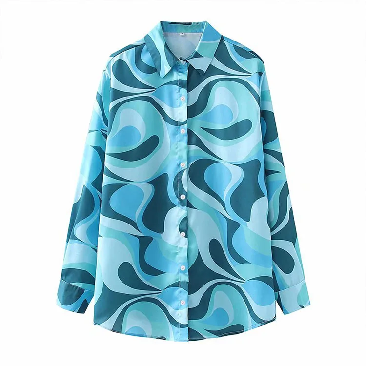 

BMURHMZA2021 summer and autumn new women's printed lapel single-breasted shirt blouse fashion, Picture color