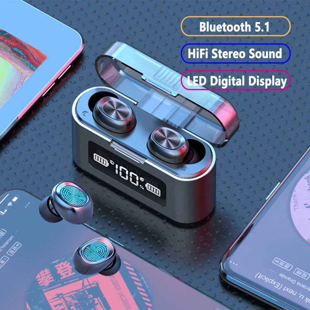 

Free Shipping 1 Sample OK Luxury Waterproof Wirelesss Touch BT Earphone Dual Ear Sports TWS BT 5.1 Earbuds