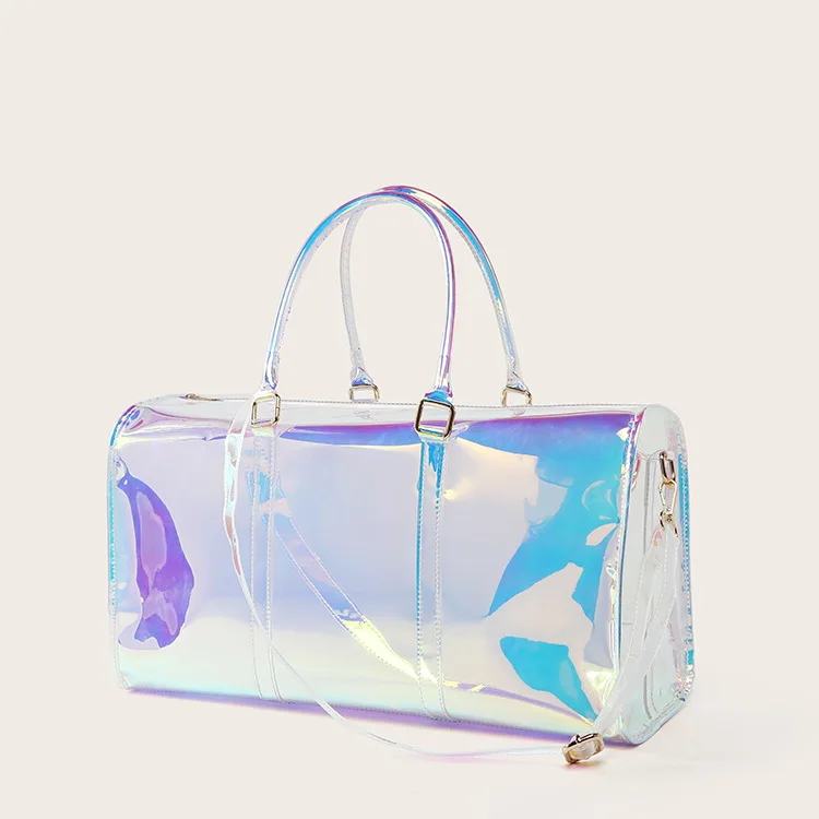 

Transparent Duffel Bag Jelly Hologram PVC Women Hand Bags Ladies Weekend Outdoor Designer Travel Bag, As photos